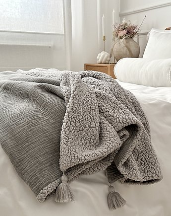 Dwustronny muślinowy pled Szary melanż, Cotton & Sweets