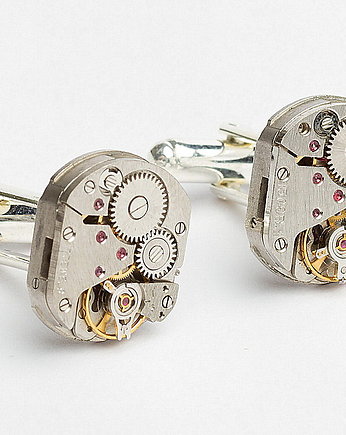 SQUARES I - spinki mechanizmy - posrebrzane, DROBINY CZASU