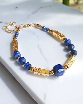 Bransoletka LAPIS LAZULI i LAWA : granatowo - złota : vol. II, kaktusia