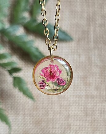 Kwiatowa łąka Złoty wisiorek prawdziwe kwiaty różowe, zkwiatem