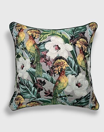 Poduszka dekoracyjna w liście i ptaki 45x45 - Echo Puszczy - polski żakard, Mental Ether