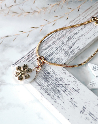 POZŁACANA BRANSOLETKA Z ZAWIESZKĄ golden snowflake on pearl, silvella