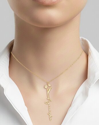 Złoty Naszyjniki z Imieniem KWIATOWY ZNAK ZODIAKU, ZaNa Design