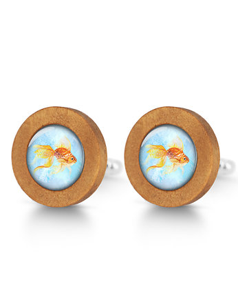 Złota rybka - drewniane spinki do mankietów, OSOBY - Prezent dla Chłopaka