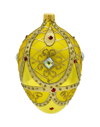 Bombka choinkowa szklana ręcznie malowana: jajo Faberge z kamieniami: żółte, Syn Bombkarza