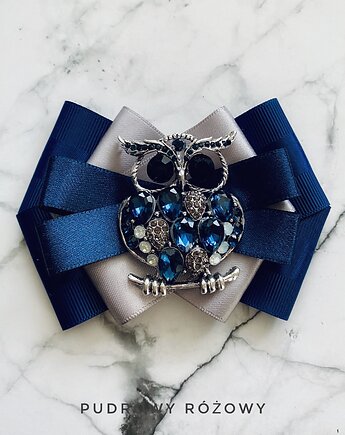 Brosza z Sową  z kryształków Nowość, Pudrowy Różowy