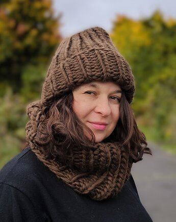 Komplet zimowy czapka i komin Peruvian WOOLY czekolada