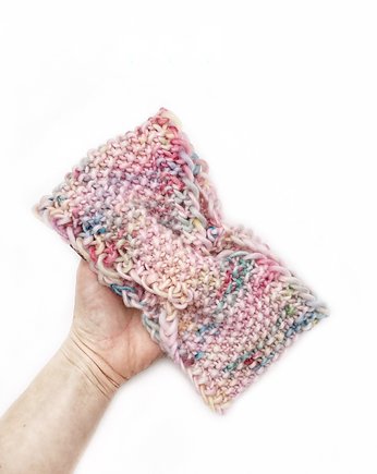 Kolorowa opaska z wełny peruwiańskiej różowa, Holy Alpaca Knit