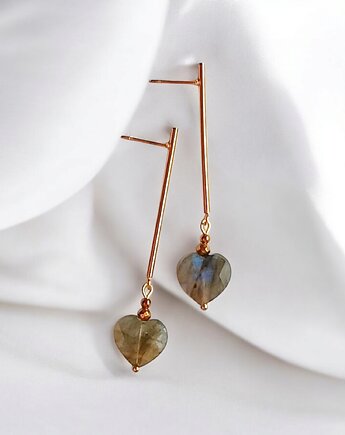 Kolczyki serduszka : LABRADORYT : długie: wyjątkowy prezent, kaktusia