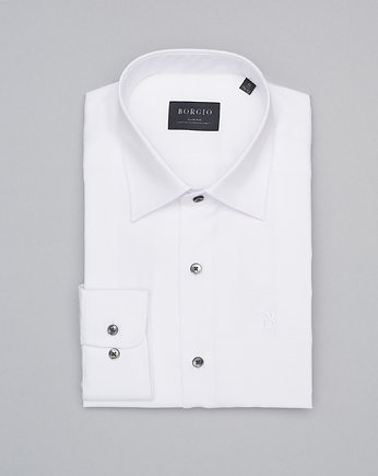 koszula męska 00310 dł. rękaw biały slim fit 176/182 39, BORGIO