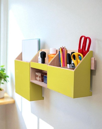 Organizer  na ścianę Drewniany - żółty, Clock Wood Studio