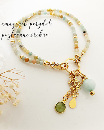 Bransoletka z AMAZONITU, bransoletka lotos peridot, Anemon Atelier