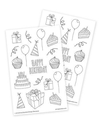 Urodziny - Naklejki do Kolorowania, Anna Grunduls Design