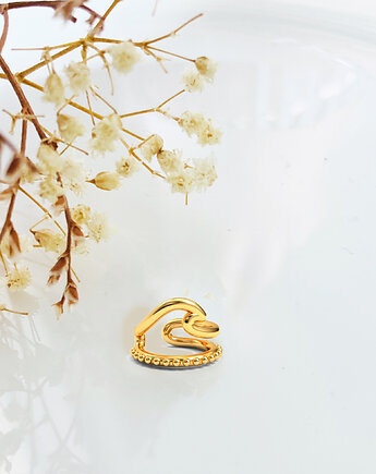 Złota nausznica fala, mały kolczyk, Anemon Atelier