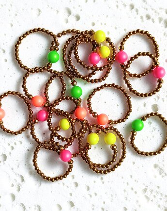 Pierścionek : Swarovski neon pearls : NEON ORANGE : gold, kaktusia