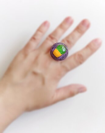 UNIKATOWY pierścień z żywicy : KAKTUS, kaktusia