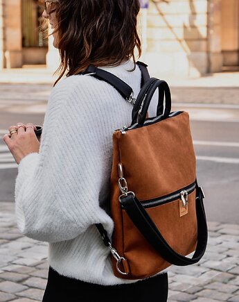 Plecak / torba 2 w 1 z  nubuku  rudy brąz, Karolina Audycka
