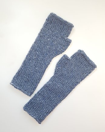 Jesienne przejściowe mitenki, rękawiczki wełna i alpaka jeans, Made by Jaga