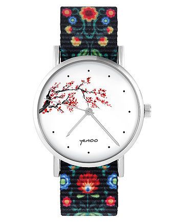 Zegarek - Kwitnąca wiśnia - folk czarny, nato, yenoo