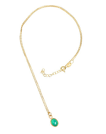 Minimalistyczny złoty naszyjnik z agatem zielonym w stylu Vintage, Blooming Stones