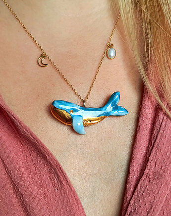 Naszyjnik pozłacany Ceramiczny Wieloryb, Kolekcja Parian, ZIĘBA