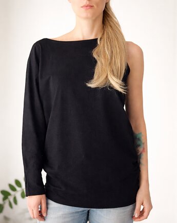 Bluzka jedno ramię czarna, ONE MUG A DAY