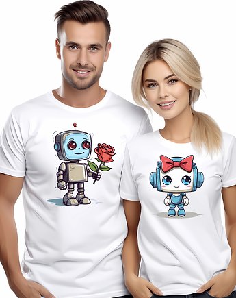 Koszulki dla pary Walentynki t-shirt komplet robot, EvienArt