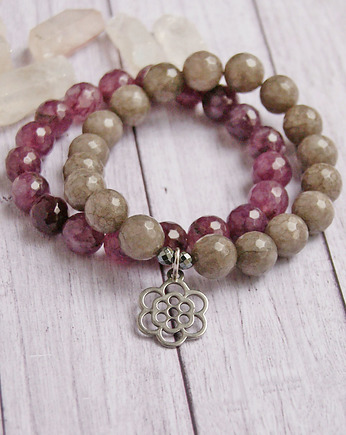 Komplet bransoletek - jadeit - stal szlachetna, kaktusia