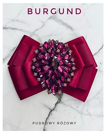 Brosza Burgund z ozdobą z kryształkami  NOWOŚĆ, Pudrowy Różowy