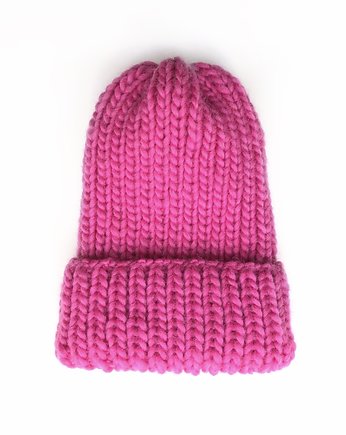 Różowa wełniana czapka Lily 100% wełna handmade ręcznie robiona, GANGSTA KNIT