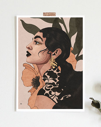 Women with orange flowers  plakat ilustracja, ZANETA ANTOSIK PRINTS