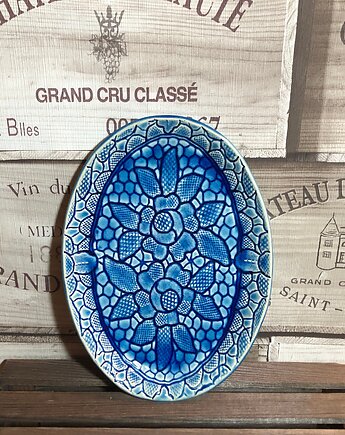 Półmisek niebieski z koronką, Ceramika Echo