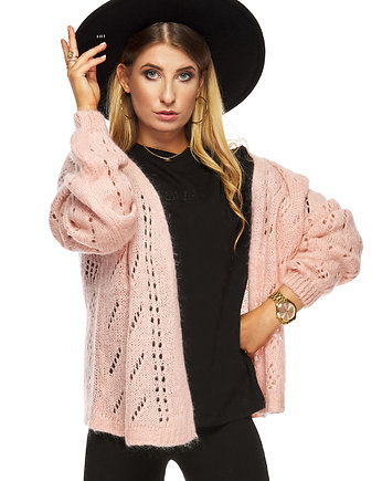 Ażurowy sweter rozpinany PINK, OOH LA LA