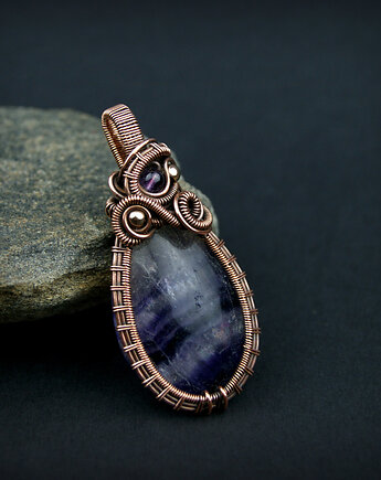 Fluoryt wisiorek wire wrapping, Blue Pearl Art