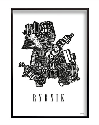 Mapa - RYBNIK plakat czarno biały, Be ART