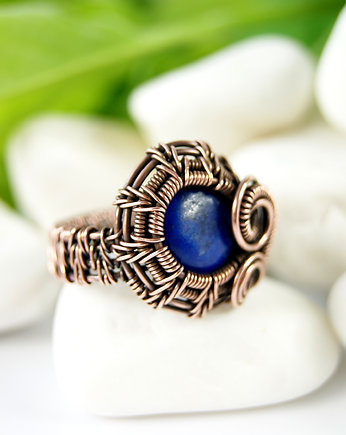 Lapis lazuli regulowany pierścionek z  miedzi, Blue Pearl Art