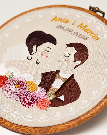 Personalizowana pamiątka ślubna, haft w oprawie vintage, Plasun