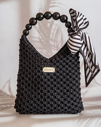 Makramowa torebka Mini Bag Total Black, Poplecione Makramy