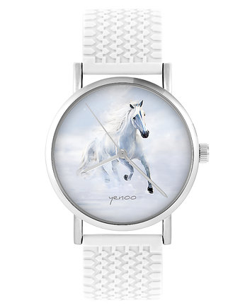 Zegarek - Biały koń biegnący - silikonowy, biały, OKAZJE