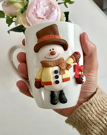 Kubek 2D z dekorem z gliny polimerowej świąteczny bałwanek, Ms. House Decor
