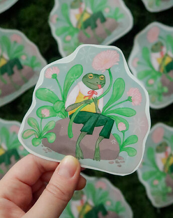 Żabka z kwiatkiem / naklejka winylowa, zazula