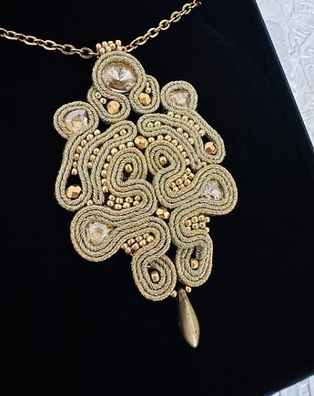Unikatowy złoty wisior soutache z kryształami, Biżuteria Beatrice