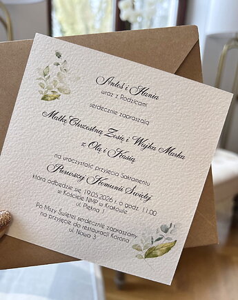 Stylowe zaproszenia na komunię - zaproszenia komunijne z personalizacją, imie, sorte