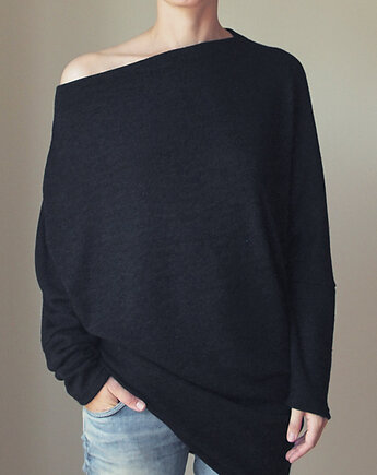 Asymetryczny Sweterek trapez czarny, ONE MUG A DAY