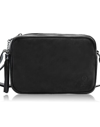 Torebka damska listonoszka skórzana czarna z dodatkiem zamszu Z-57-BLZM, Paolo Peruzzi