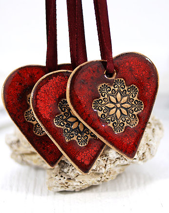 Ceramiczne serca z mandalą - ozdoby choinkowe, 10FingersArt