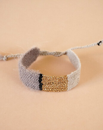 Minimalistyczna, szeroka bransoletka ręcznie robiona z nici, Słońcem Tkane