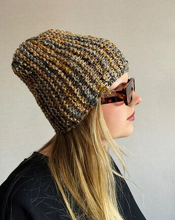 Kolorowa mała czapka beanie z wełną i alpaką, Zasznurowane
