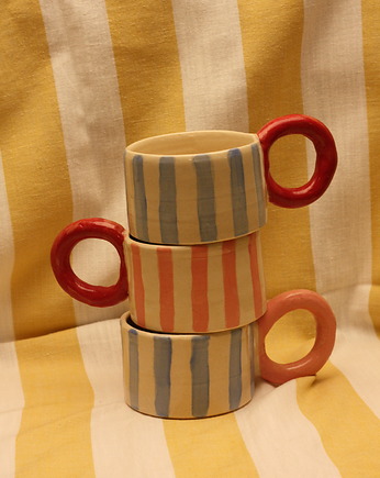 Kubek ceramiczny w paski. Ceramika ręcznie robiona, Lvvia ceramics