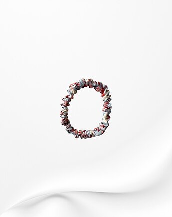 Jedwabna scrunchie gumka frotka wąska micro kwiatki, Zdunetti
